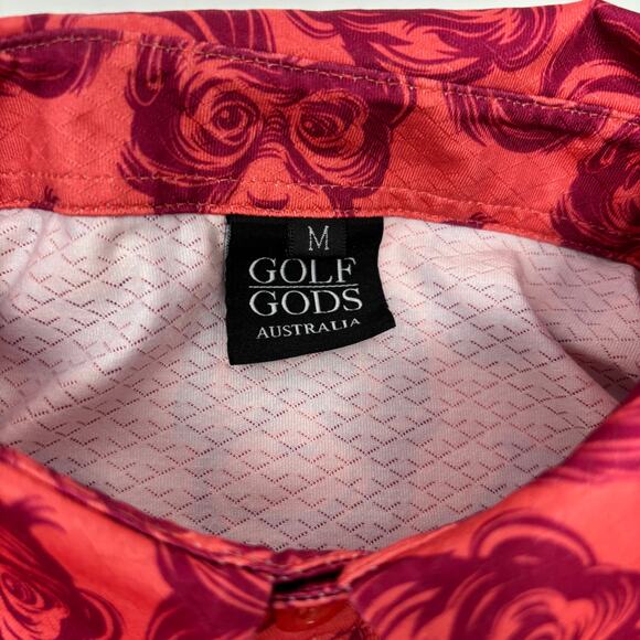 Golf Gods Medium Monkey Pattern Red Short Sleeve Golf Polo Shirt - Picture 2 of 5